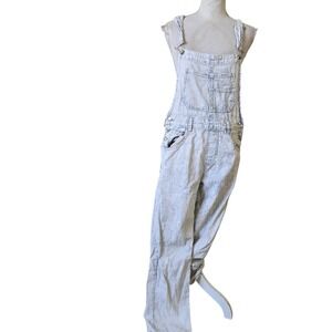 Free People Sz XS Acid Wash Stripe Overalls Cotton Denim Blue White Casual